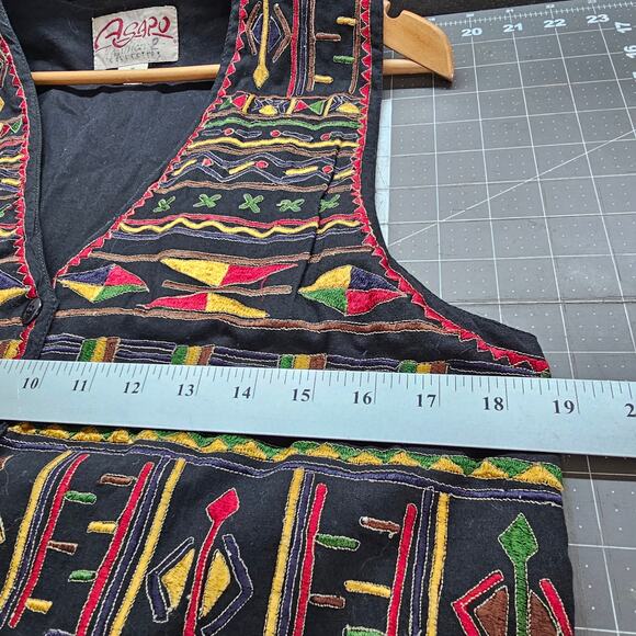 Vintage Vest Womens Medium Black 90s Button V-Neck Geometric Indie Southwestern - Picture 7 of 7